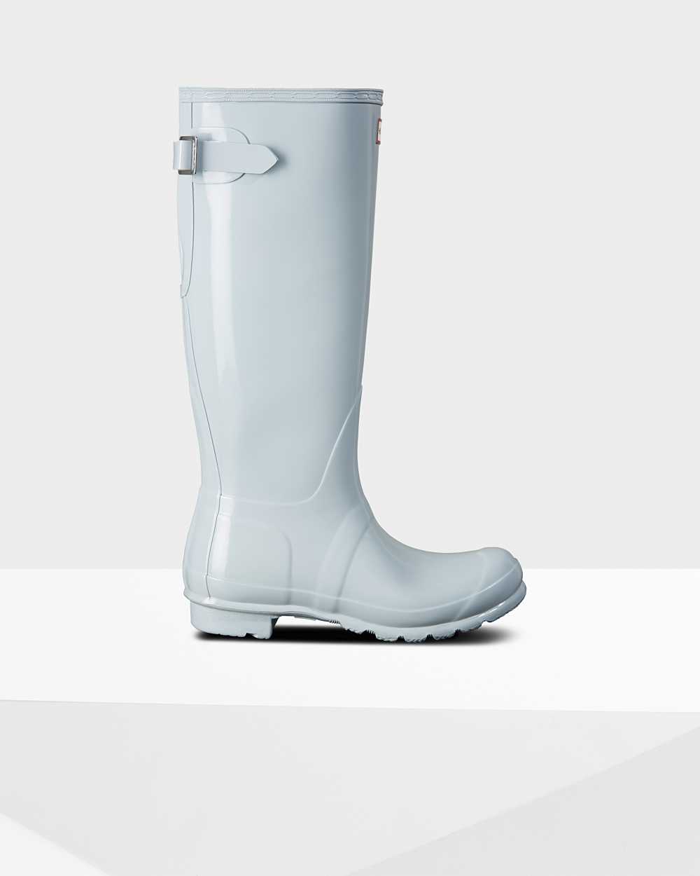 Hunter Women's Original Tall Back Adjustable Gloss Tall Wellington Boots Grey,ZHPY57360